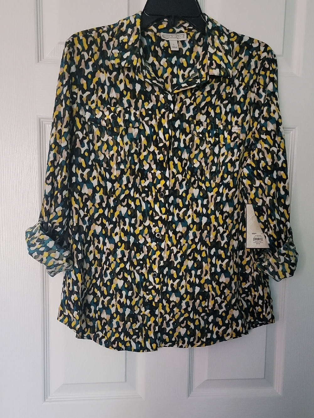 Liz Claiborne Black Multi Abstract Print Button-Down Shirt